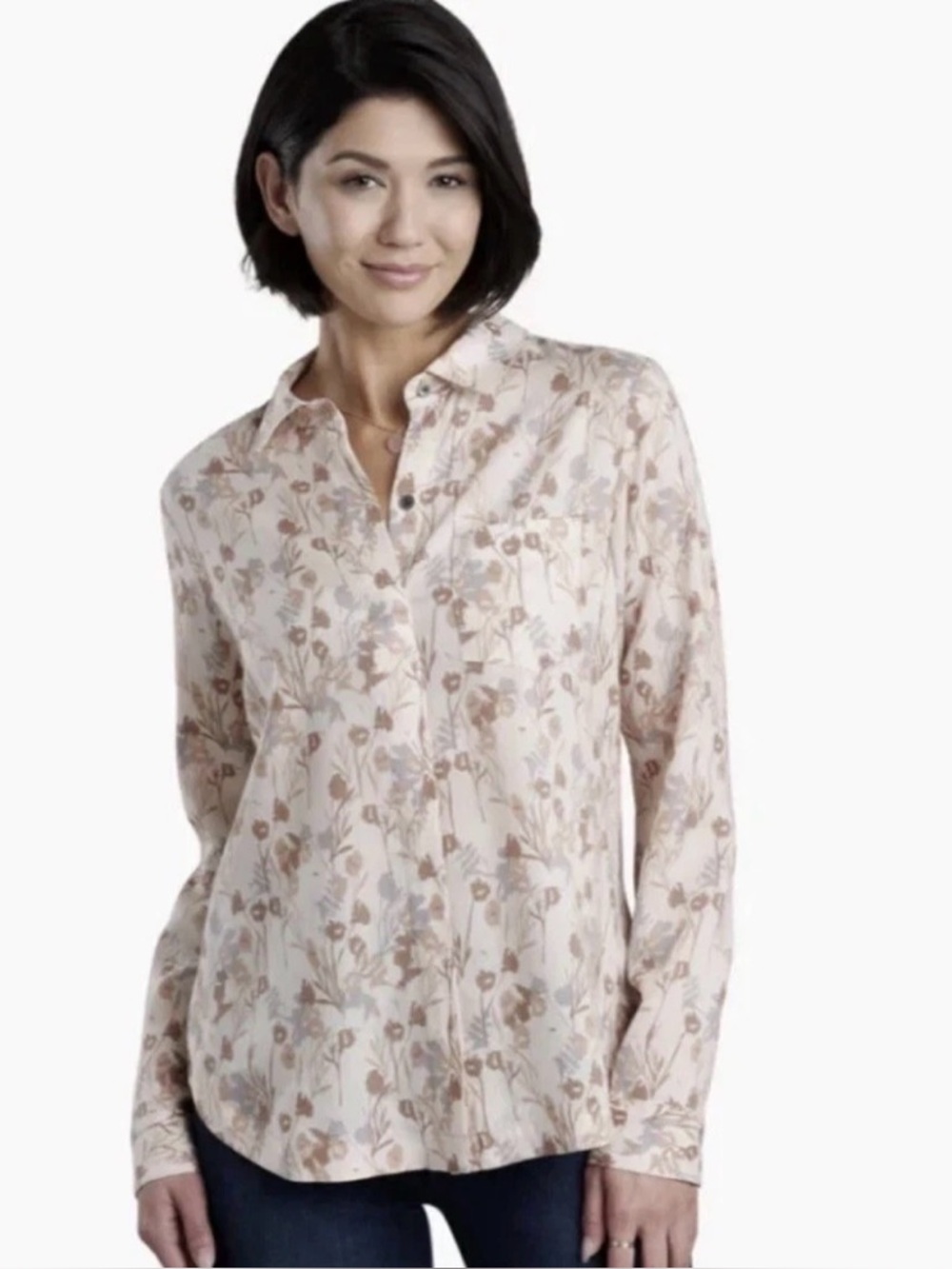 KUHL Women’s Hadley Button Up Shirt Medium Floral Print Beige